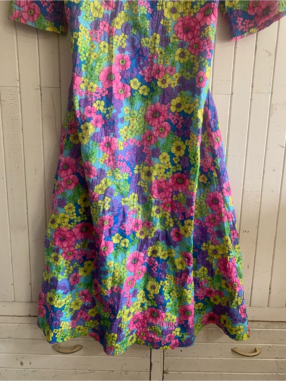 Super Funky Flower Power ✌️ Vintage Sears 60’s 70’s Crepe Floral Dress Medium - Picture 8 of 9